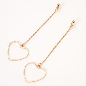 Gold Open Heart 3&quot; Linear Drop Earrings,