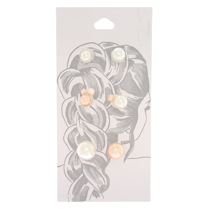 6 Pack Simulated Pearl Hair Spinners,