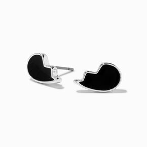 Silver-tone Black Broken Heart Stud Earrings,