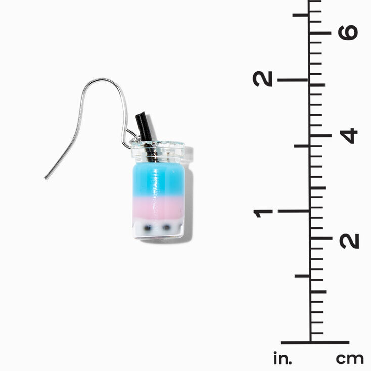 Silver 1&quot; Bubble Tea Drop Earrings - Blue/Pink,