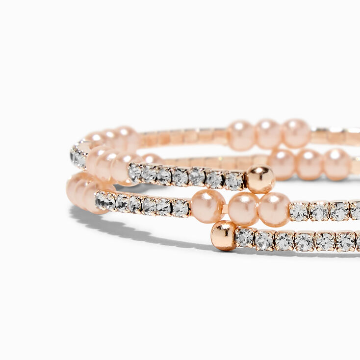 Rose Gold-tone Crystal &amp; Pearl Wrap Bracelet,