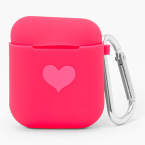 Neon Pink Heart Silicone Earbud Case Cover - Compatible With Apple AirPods&reg;,