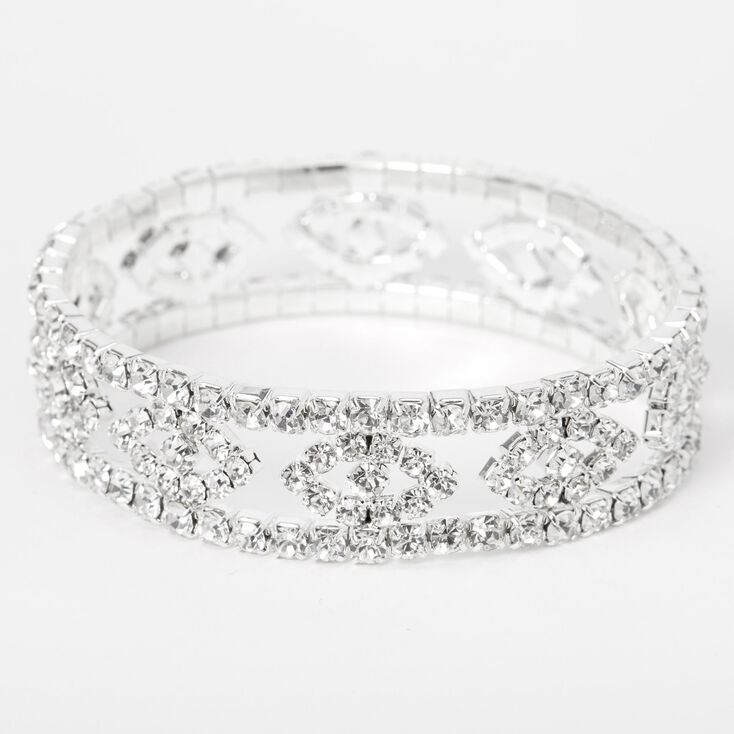 Silver Rhinestone Evil Eye Stretch Bracelet,