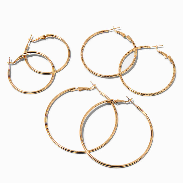 Gold Graduated Hinge Hoop Earrings - 3 Pack,