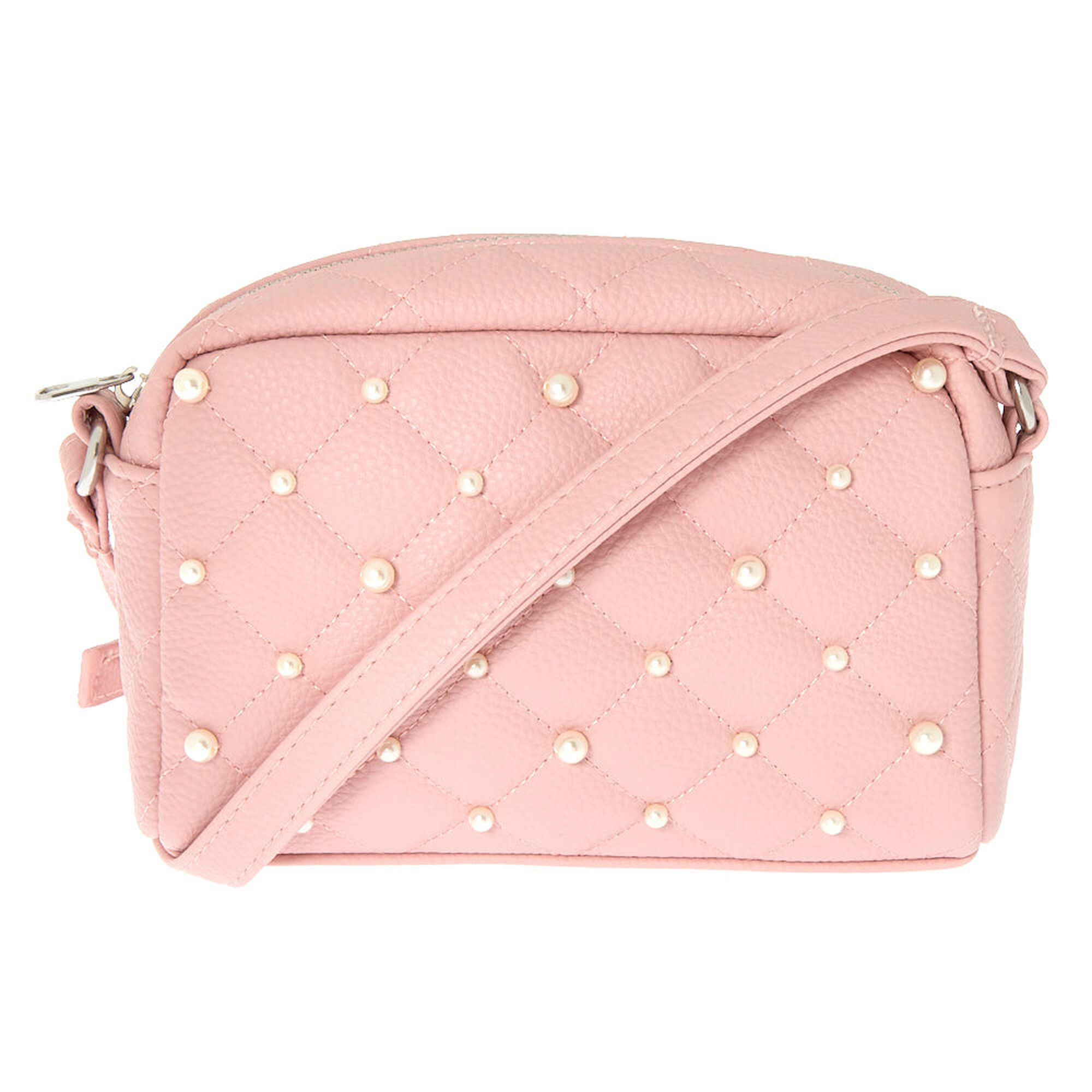 Faux Leather Quilted Pearl Crossbody Bag - Blush | Icing US