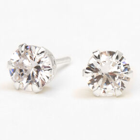 Sterling Silver Cubic Zirconia 7MM Round Cupcake Stud Earrings,
