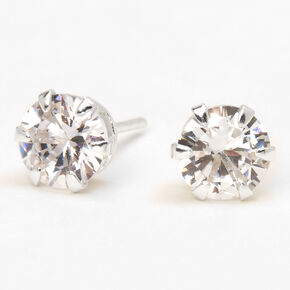 Sterling Silver Cubic Zirconia Round Cupcake Stud Earrings - 7MM,