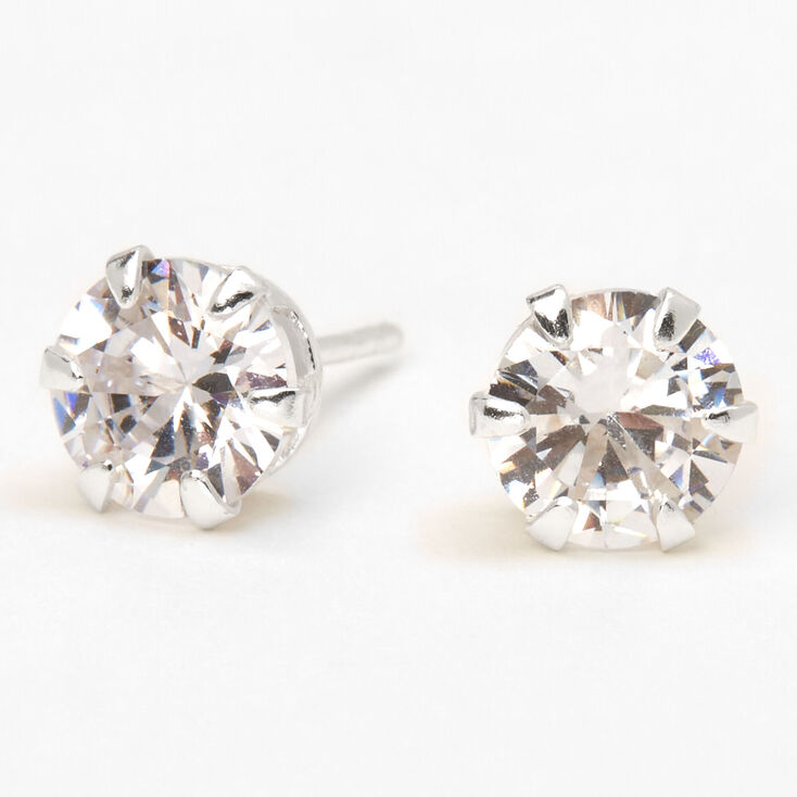 Sterling Silver Cubic Zirconia 7MM Round Cupcake Stud Earrings,