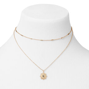 Gold Initial Medallion Multi Strand Necklace - K,