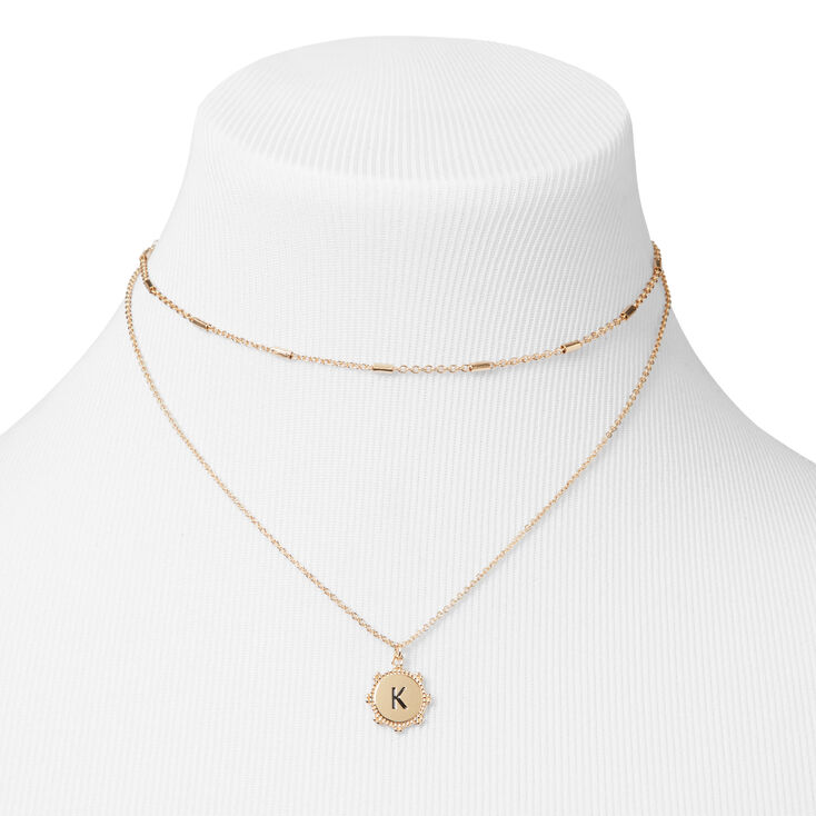 Gold Initial Medallion Multi Strand Necklace - K,