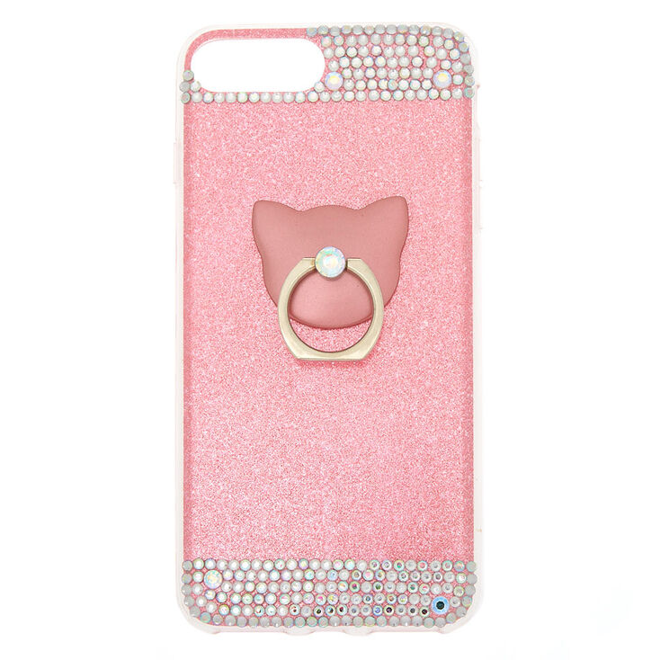 Cat Glam Ring Stand Phone Case - Pink,