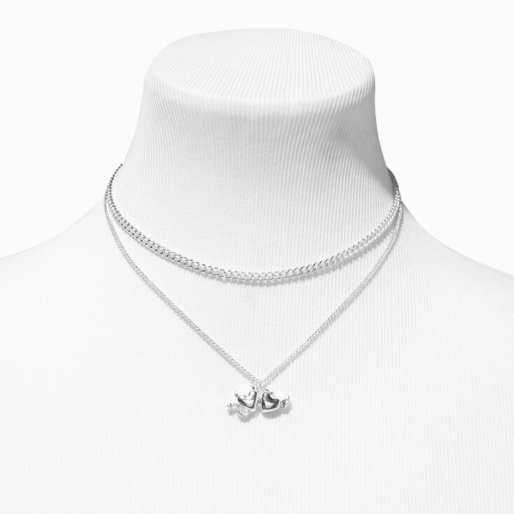 Silver Double Heart Multi-Strand Necklace,