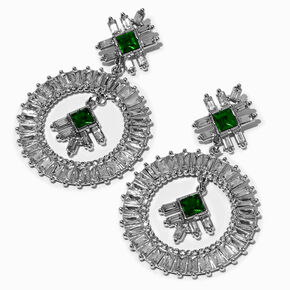 Emerald Green Crystal Open Hoop 2.5&quot; Drop Earrings,