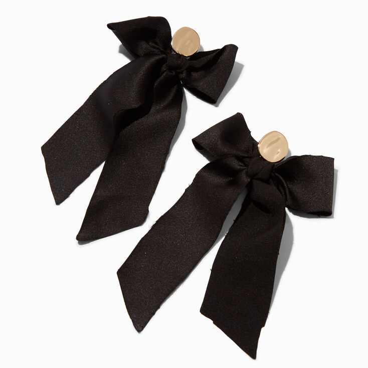 Black Ribbon Bow 3&quot; Drop Earrings,