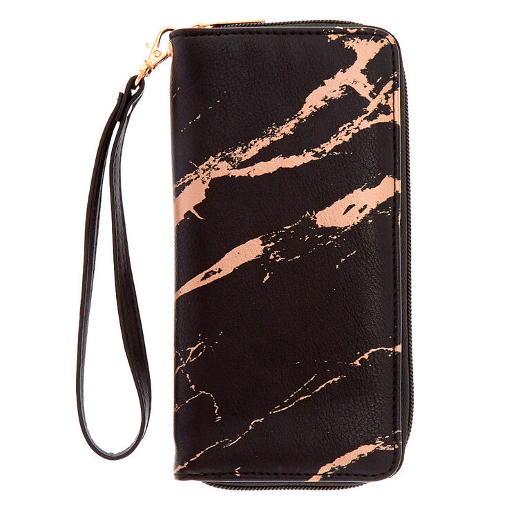 Black & Rose Gold Marbled Wristlet Wallet,