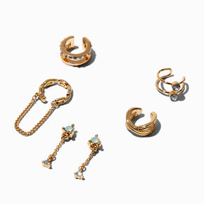 Gold-tone Opal Cuff Earring Stackables - 6 Pack,