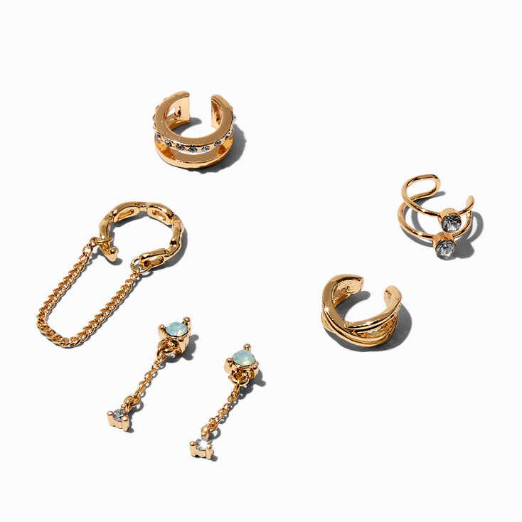 Gold-tone Opal Cuff Earring Stackables - 6 Pack,