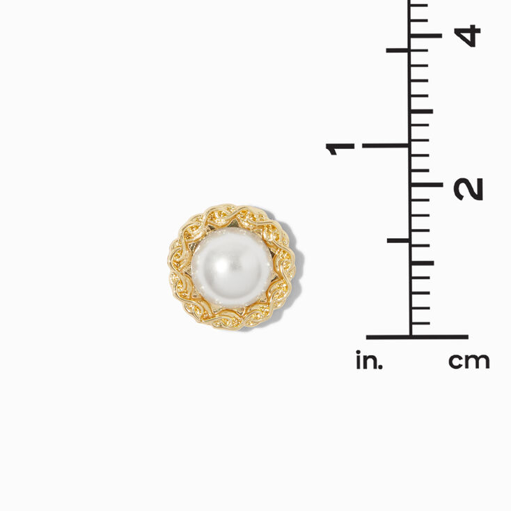 Braided Gold-tone Pearl Stud Earring ,