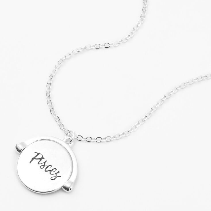 Silver Glow In The Dark Zodiac Spinning Pendant Necklace - Pisces,