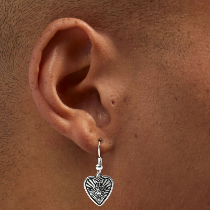 Silver Heart Fortune Teller Pendant Necklace &amp; Drop Earrings Set - 2 Pack,
