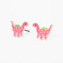 Pink Dinosaur Silver Stud Earrings,