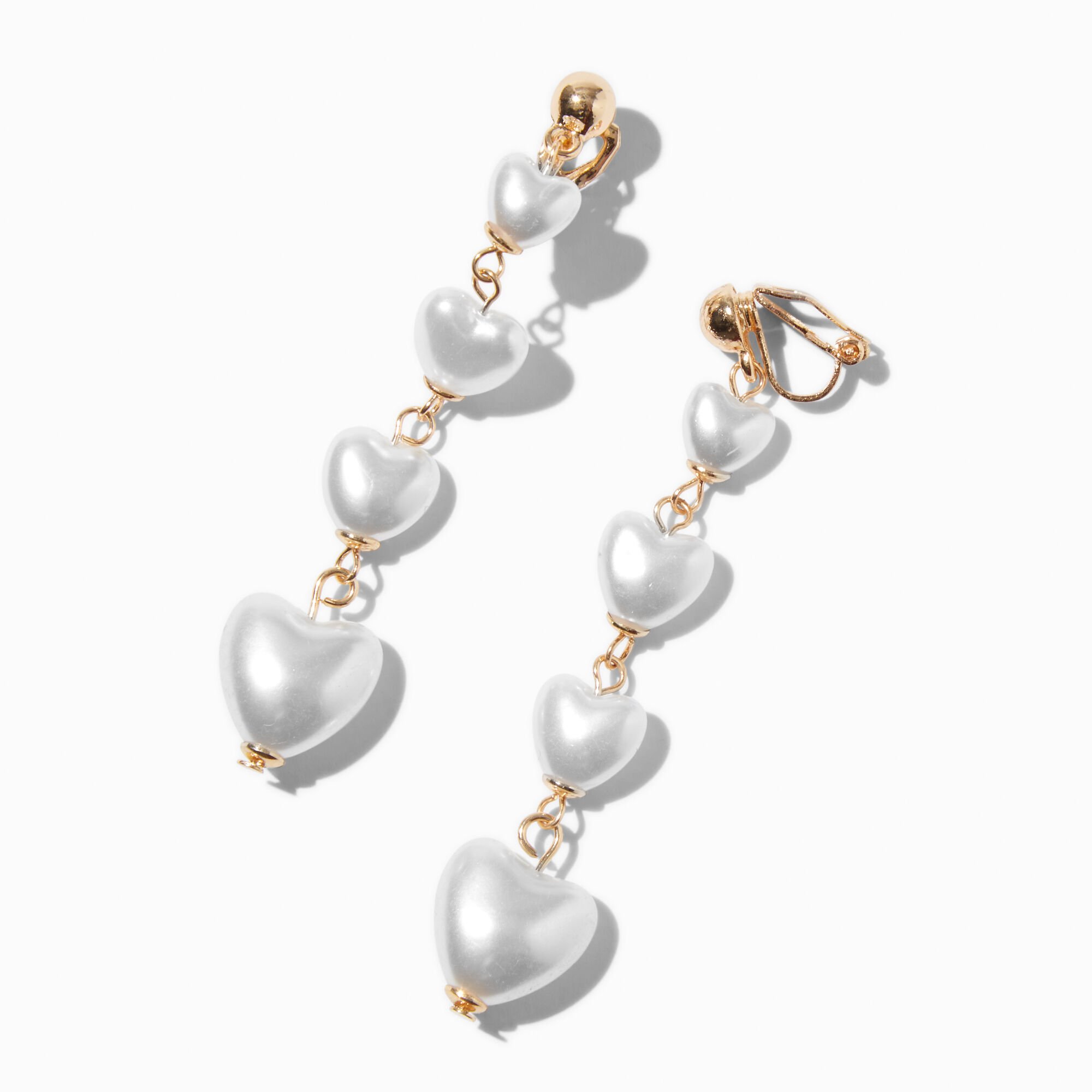 Icing Gold tone Puffy Heart Pearl Linear Clip On Earrings Connecticut Post Mall