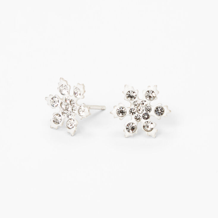 Sterling Silver Snowflake Stud Earrings - White,