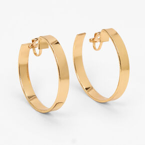 Gold 40MM Flat Clip On Hoop Earrings,