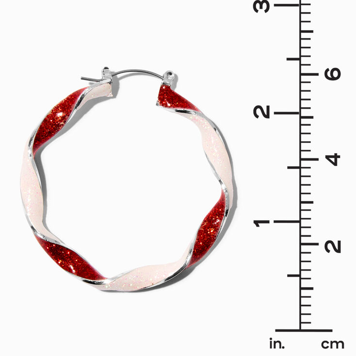 Candy Cane Twist Glittery 50MM Hoop Earrings,