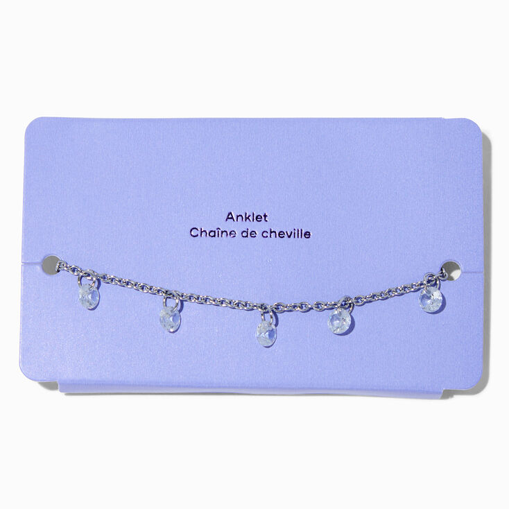 Silver-tone Cubic Zirconia Confetti Chain Anklet,