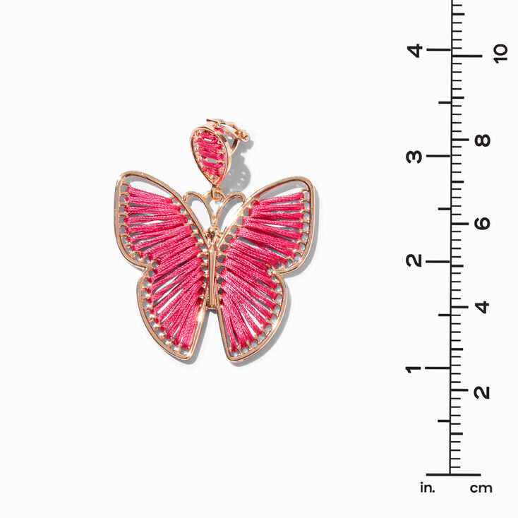 Pink Threaded Butterfly 2&quot; Clip-On Drop Earrings ,