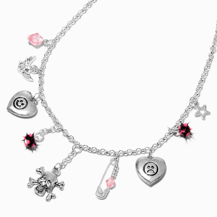 Silver Goth Icon Charm Necklace,