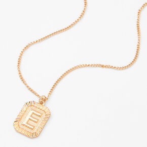 Gold Initial Rectangle Medallion Pendant Necklace - E,