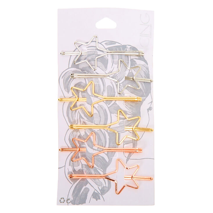 Mixed Metal Star Hair Pins - 6 Pack,