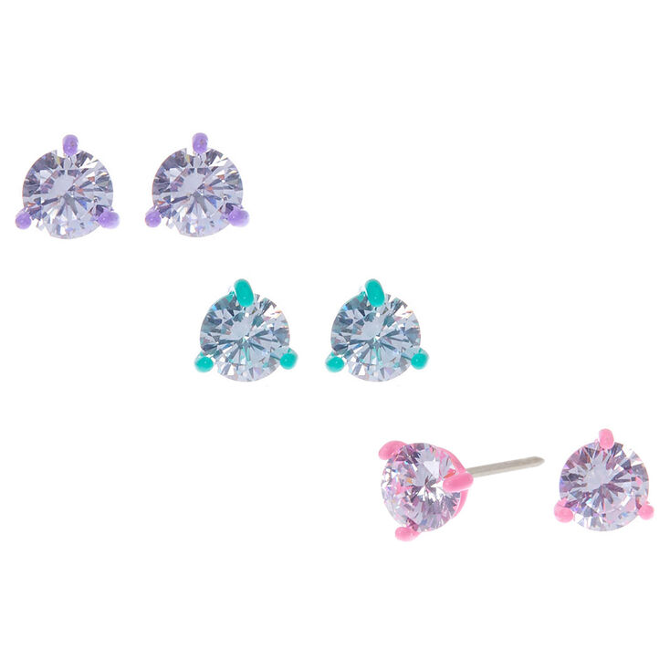 Sterling Silver Cubic Zirconia 5MM Round Stud Earrings - 3 Pack,