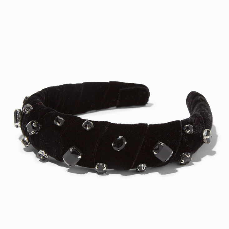 Black Rhinestone Velvet Wrapped Headband,