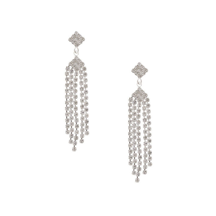 Vintage Rhinestone Diamond & Fringe Drop Earrings,