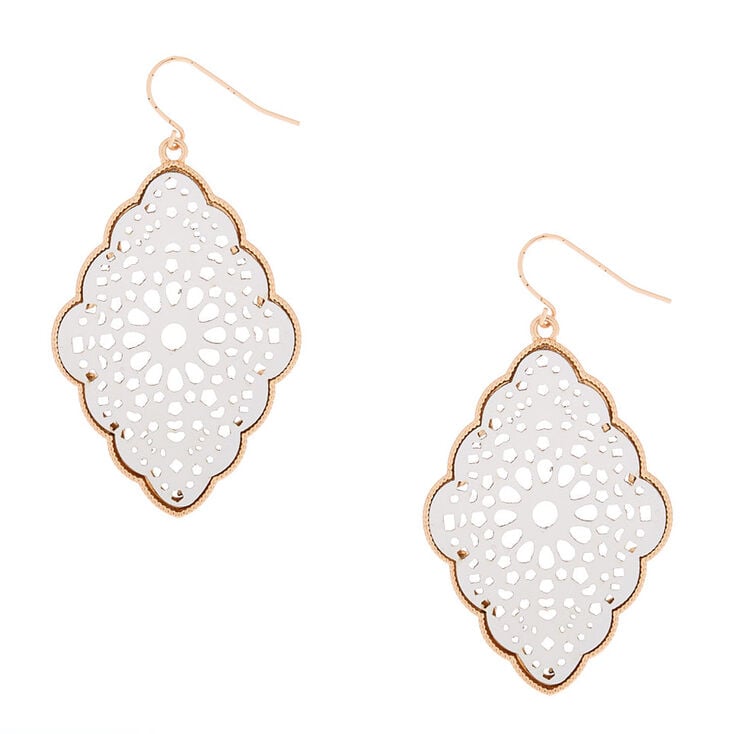 Gold 2" Filigree Fabric Drop Earrings - Cream,