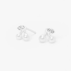 Sterling Silver Pearl Cherry Stud Earrings,