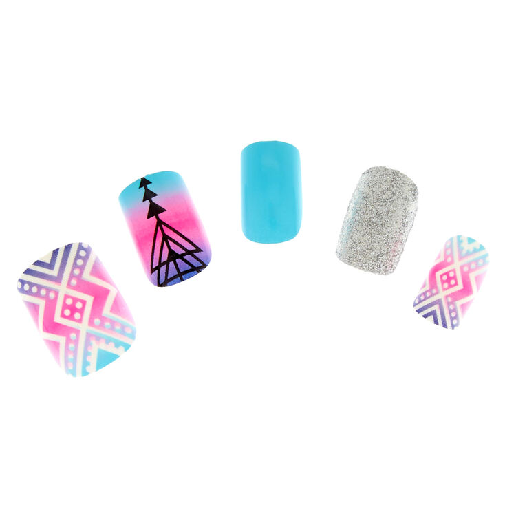 Blue, Pink & Purple Ombre Instant Nails,