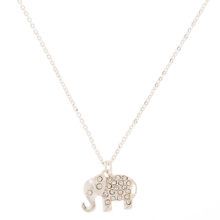 Silver Embellished Elephant Pendant Necklace,