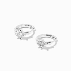 Silver Cubic Zirconia 8MM Huggie Hoop Earrings,