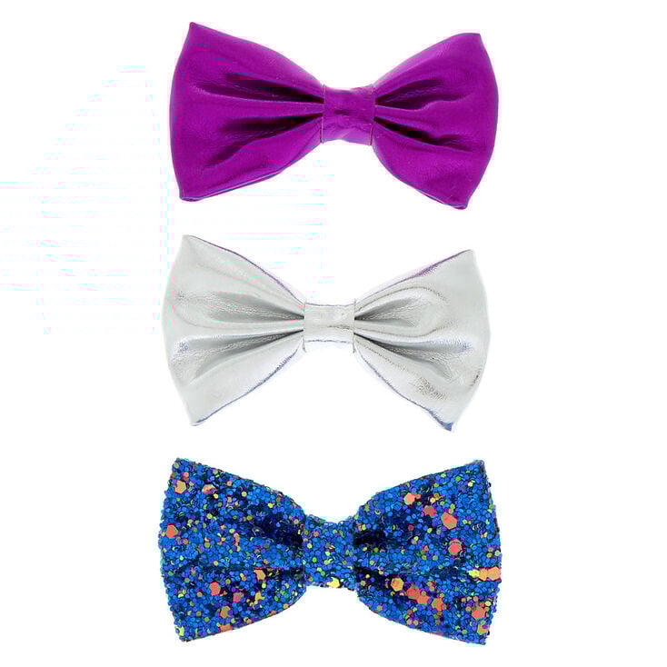 Holographic Glitter Mini Hair Bow Clips - 3 Pack,
