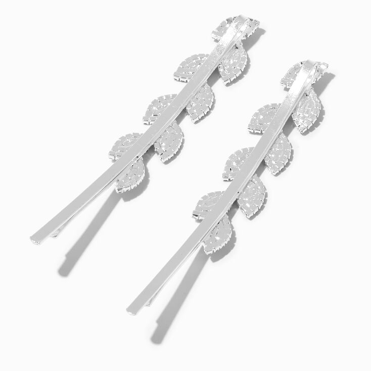 Silver Pav&eacute; Leaf Hair Pins - 2 Pack,