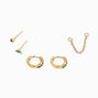 18k Yellow Gold Plated Emerald Hoop Connector Chain Teardrop Stud Earring Set - 5 Pack,