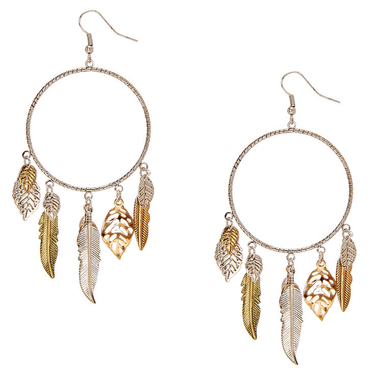 Laser Cut Silver Hoops with Leaf Fringe,