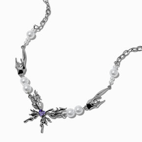Silver-tone Molten Butterfly Pearl Pendant Necklace ,