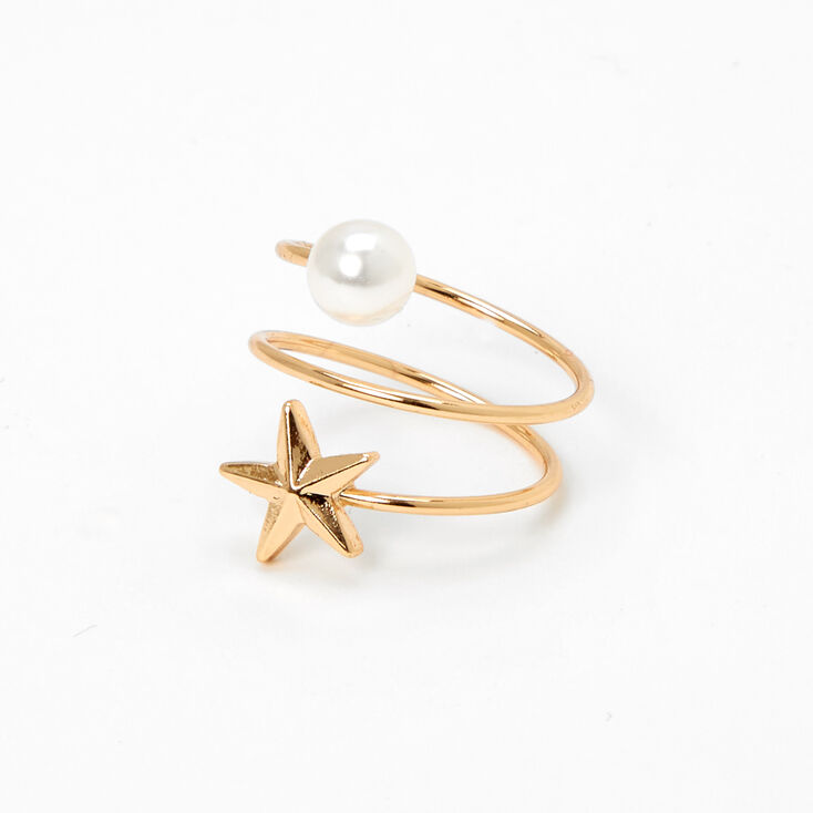 Gold Star Pearl Wrap Ring,