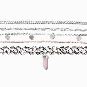 Blush Pink Mystical Gem Pendant Choker Necklace Set - 5 Pack,