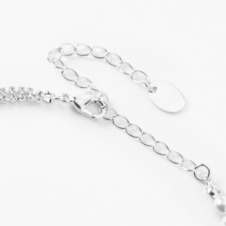 Silver Rhinestone &amp; Pearl Choker Necklace,